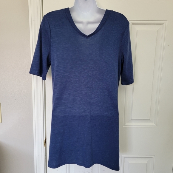 NWT J Jill Pima Double V Elbow Sleeve Tunic Top Ink Blue Soft Cotton Size Small - Picture 5 of 9